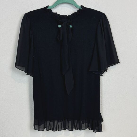 Kim & Cami Black Flutter Sleeve Tie Back Top M - Picture 3 of 7